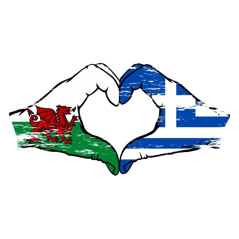 Pays de Galles Grèce drapeau mains forme de coeur utilisé