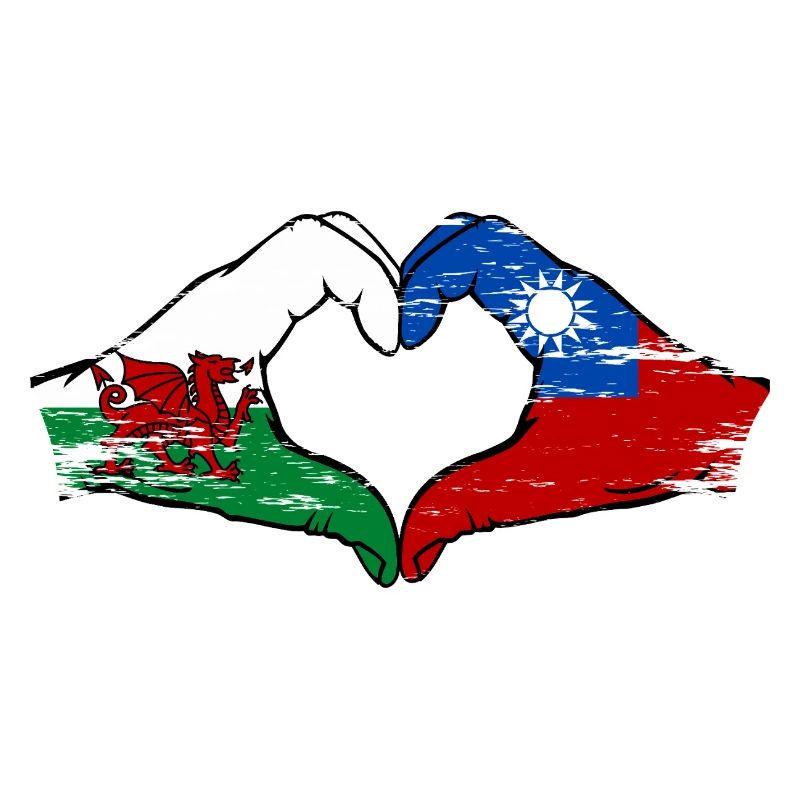 Pays de Galles Taiwan drapeau mains forme de coeur utilisé