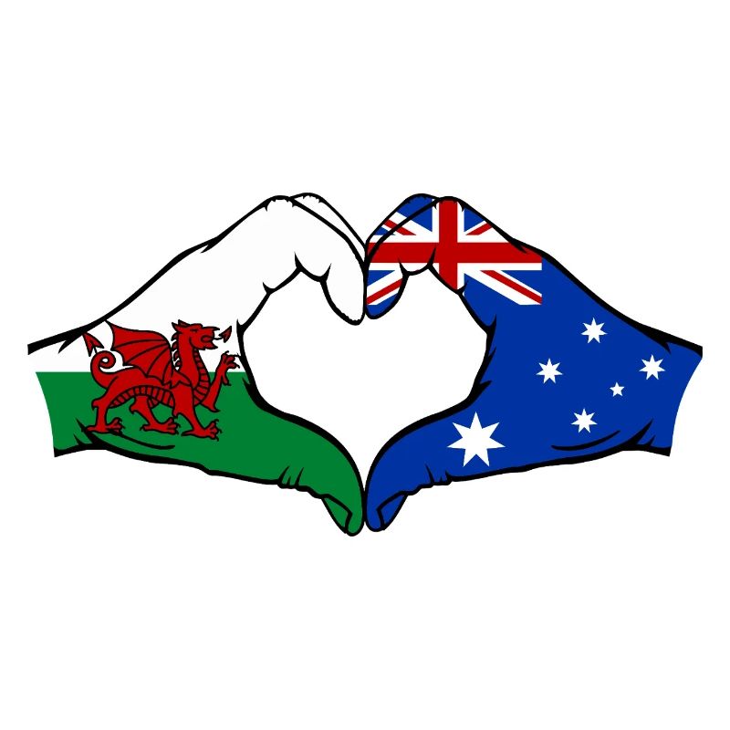 Pays de Galles Australie Drapeau Mains Coeur Forme