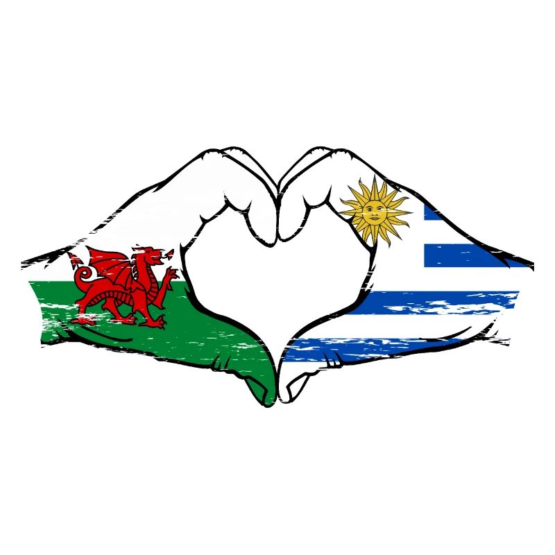 Pays de Galles, drapeau de l’Uruguay, mains, forme de coeur utilisé