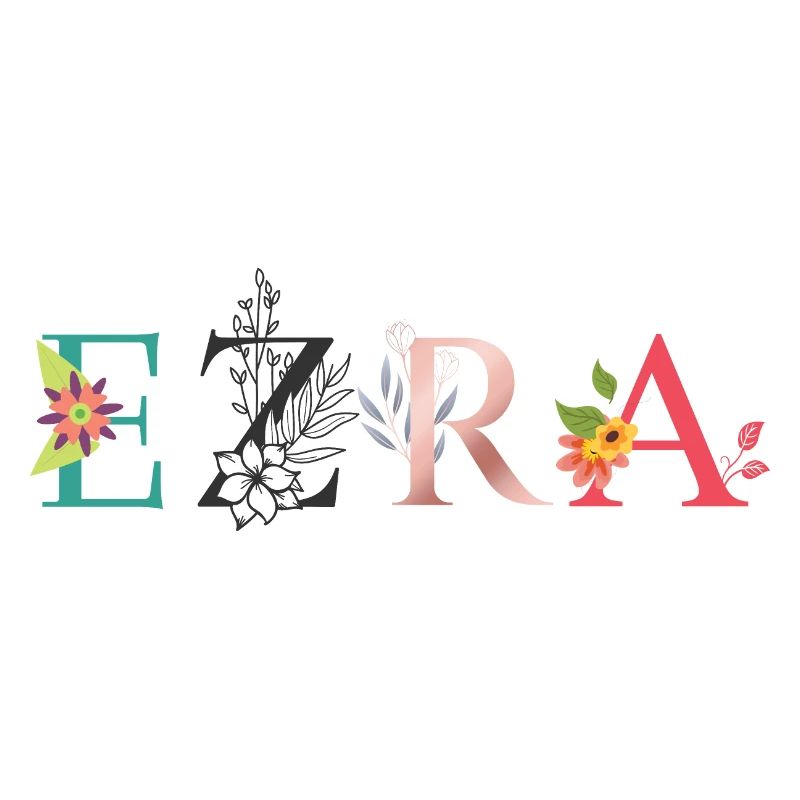 Art du nom EZRA avec fleurs brodées