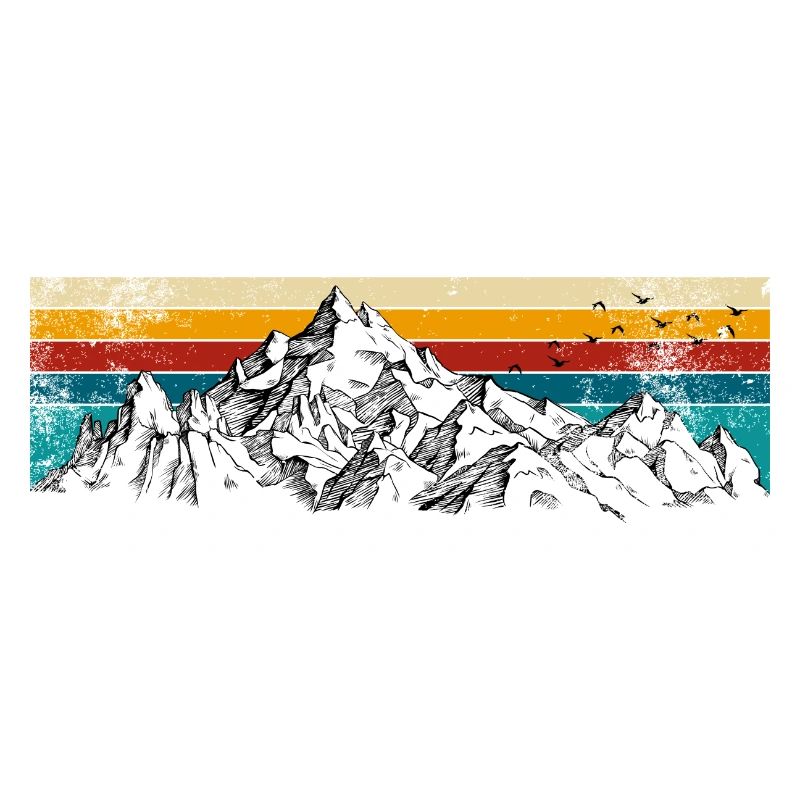 Retro Mountain Silhouette Sunset Stripes