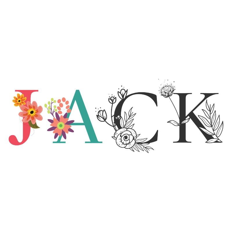 JACK Name Art avec fleurs brodées