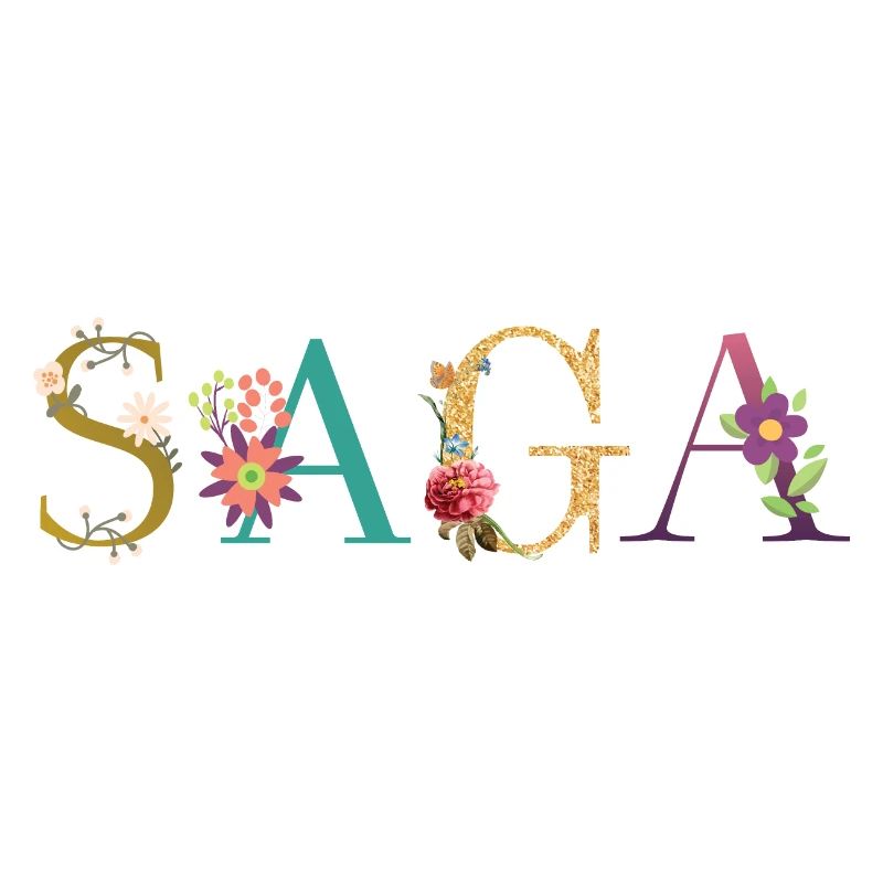 Le nom de SAGA est décoré de fleurs