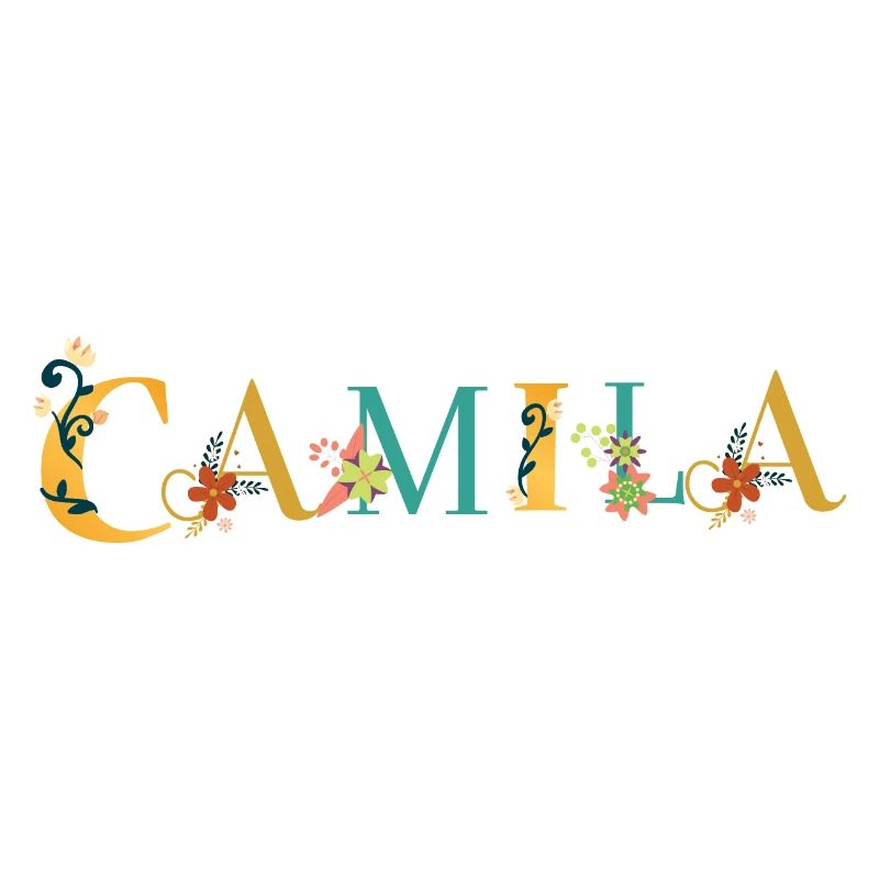 Art du nom CAMILA avec fleurs brodées