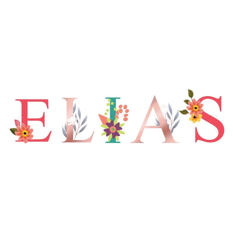 Art du nom ELIAS avec des fleurs brodées