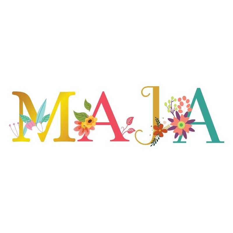 Le nom de MAJA est décoré de fleurs