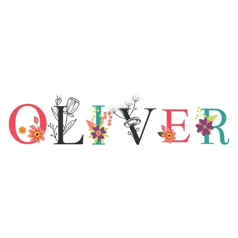 OLIVER Namenskunst mit gestickten Blumen