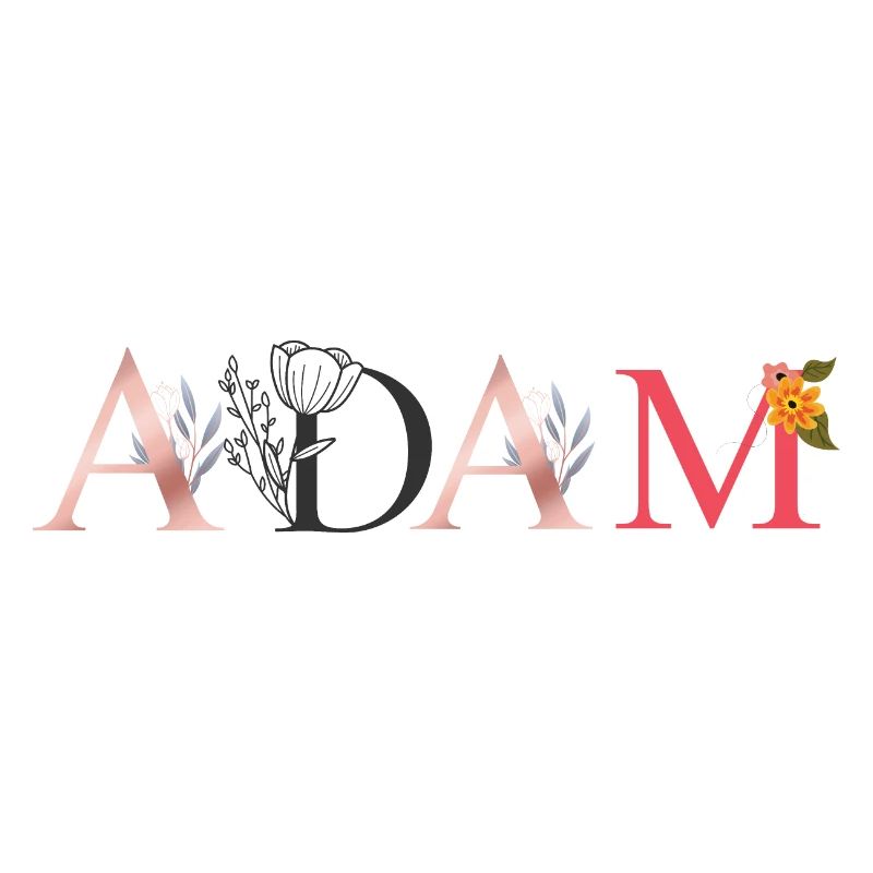 Art du nom ADAM avec des fleurs brodées