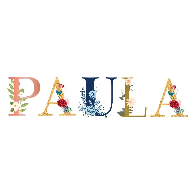Art du nom PAULA avec fleurs brodées