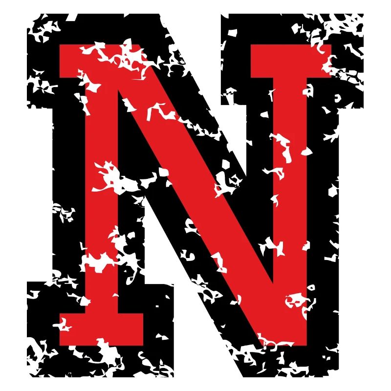 Letter N (Distressed) two-color Black/Red