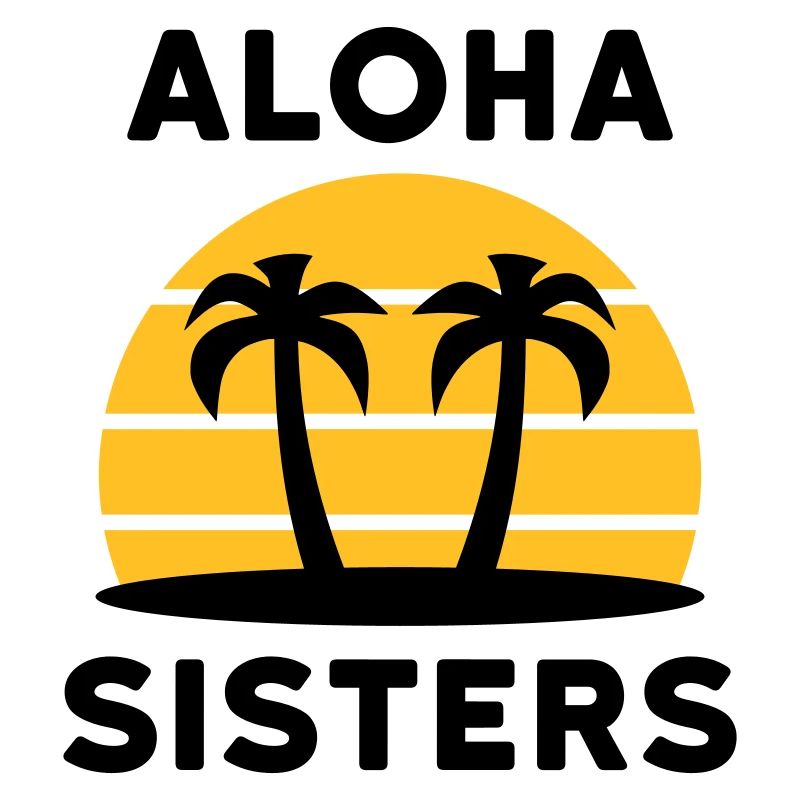 Aloha sisters (palm trees, island, sun with lines)