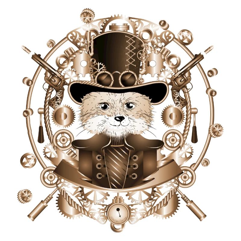 Steampunk fox with cylinder hat in the frame