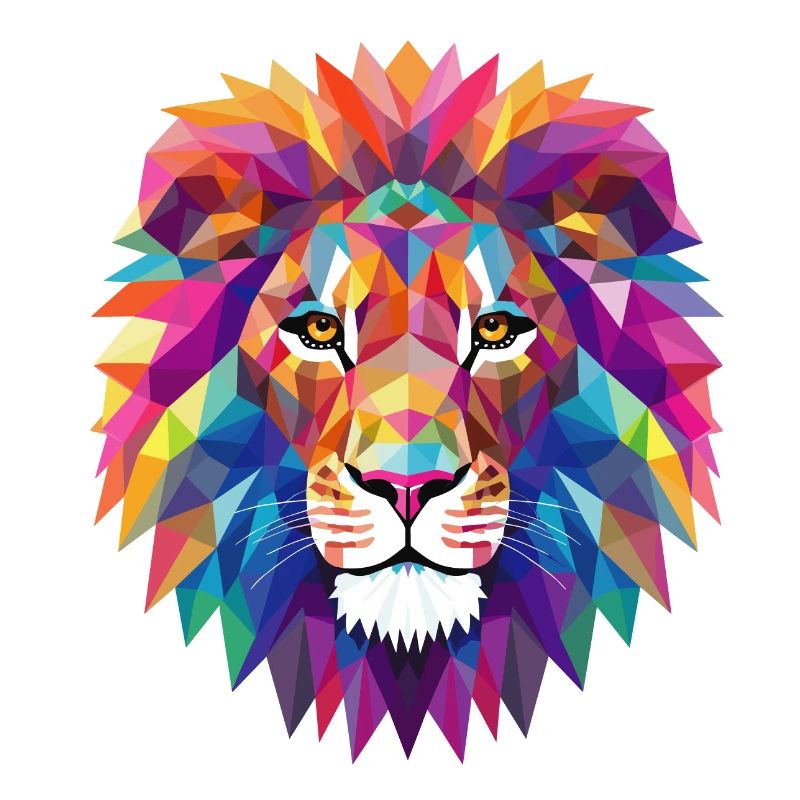 Colorful lion head with geometric patterns