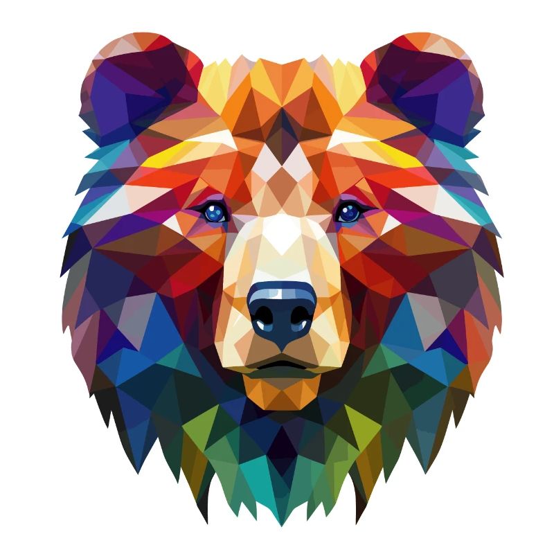 A bear with colorful geometric patterns