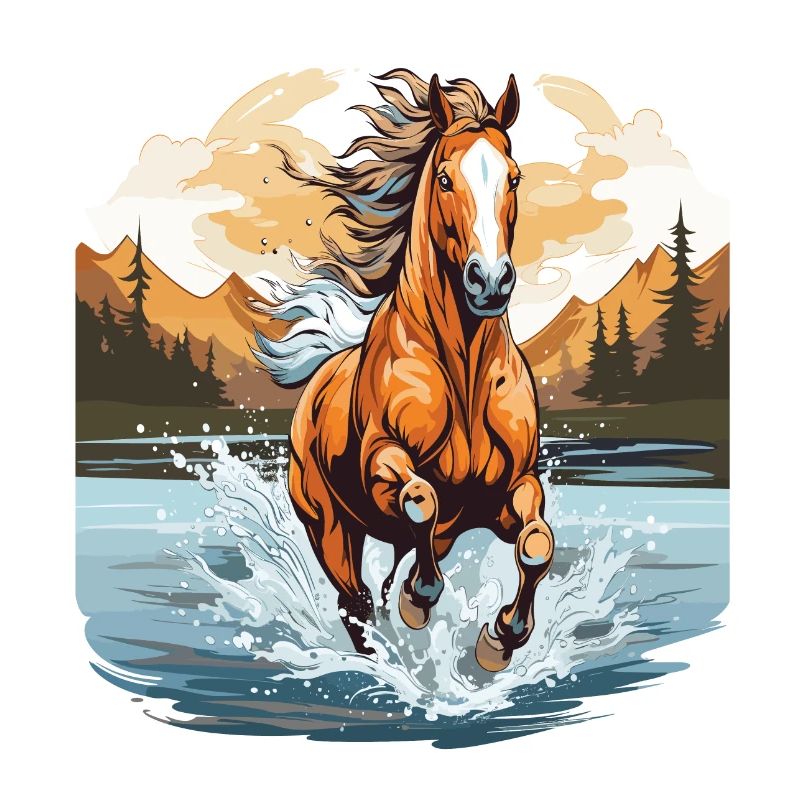 Cheval qui galope dans une rivière