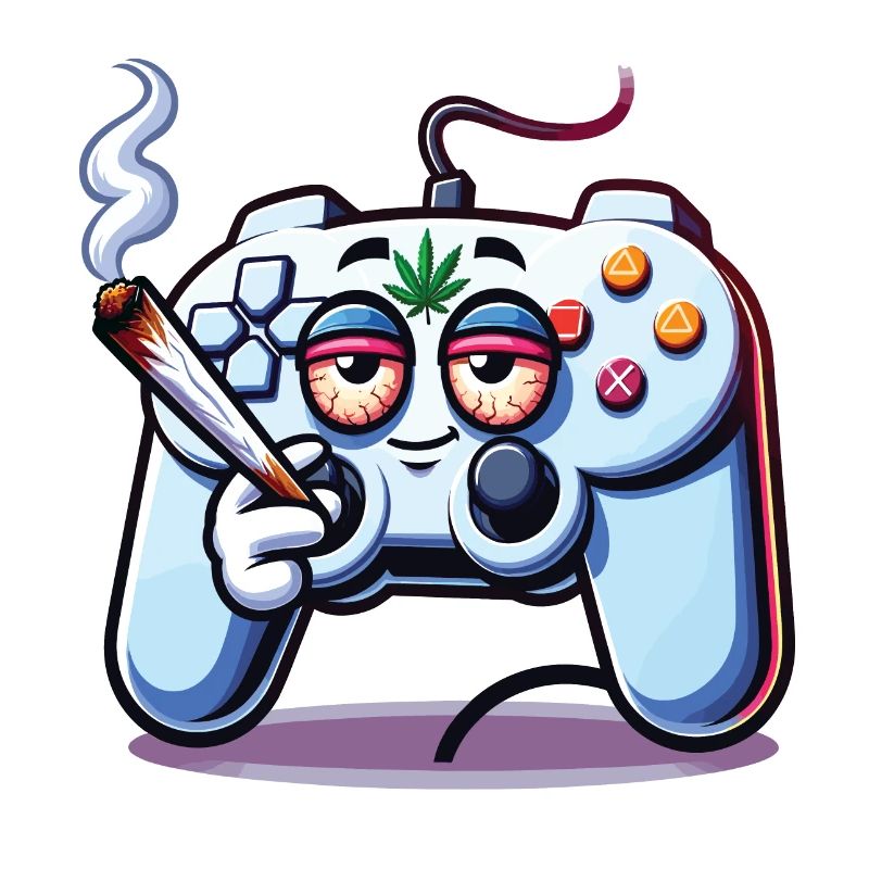 Ein Gamepad, das einen Cannabis-Joint raucht