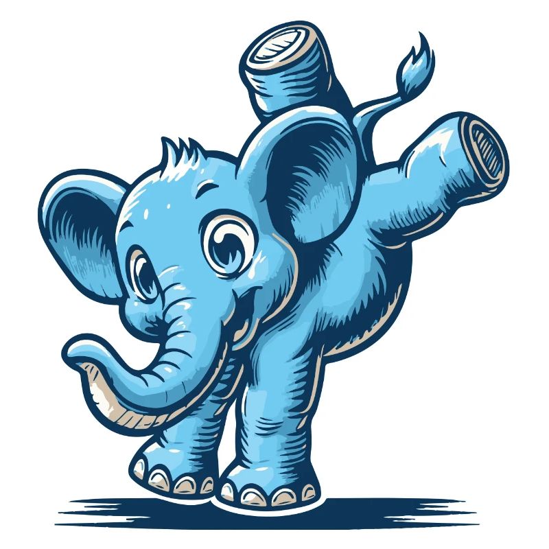 blauer Cartoon-Elefant macht einen Handstand