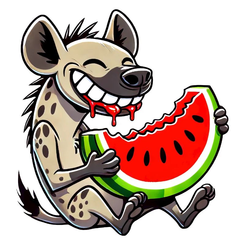 Hyène mignonne avec des fruits de dessin animé de pastèque d’été