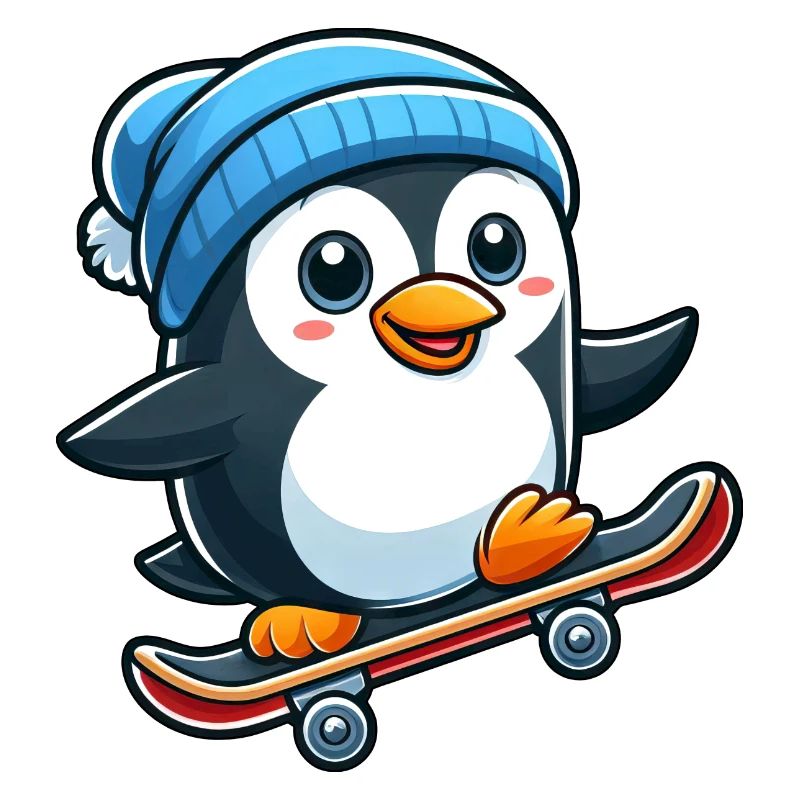 Funny Penguin Skateboarding Skate Comic Cartoon