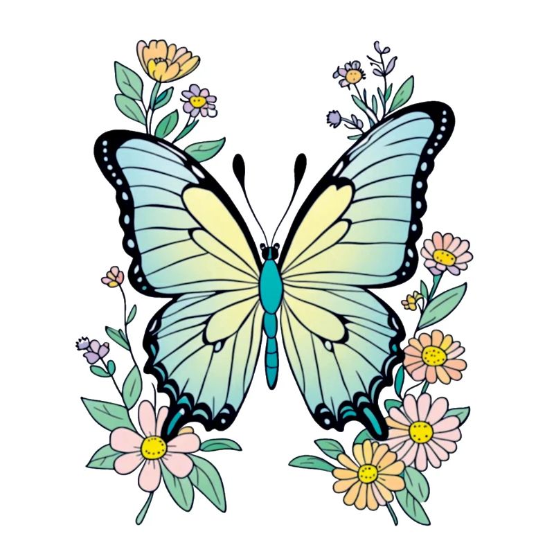 Butterfly Blue with Flowers, Butterfly