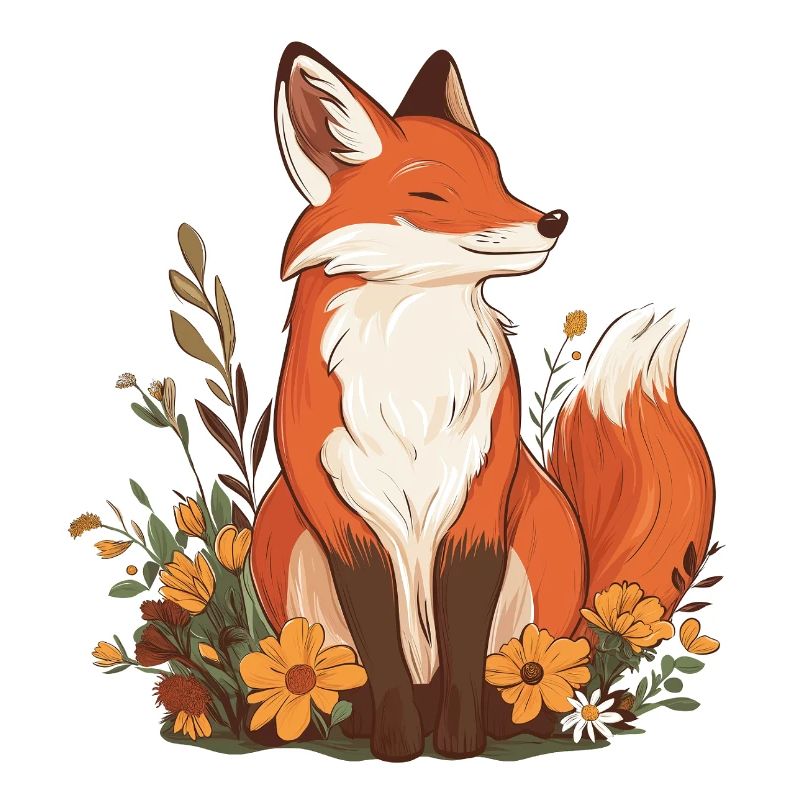 Renard avec des fleurs