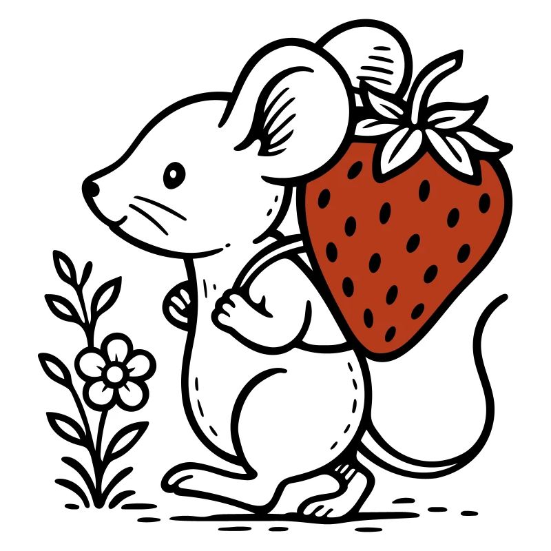 Souris avec fraise - conception de la nature mignonne
