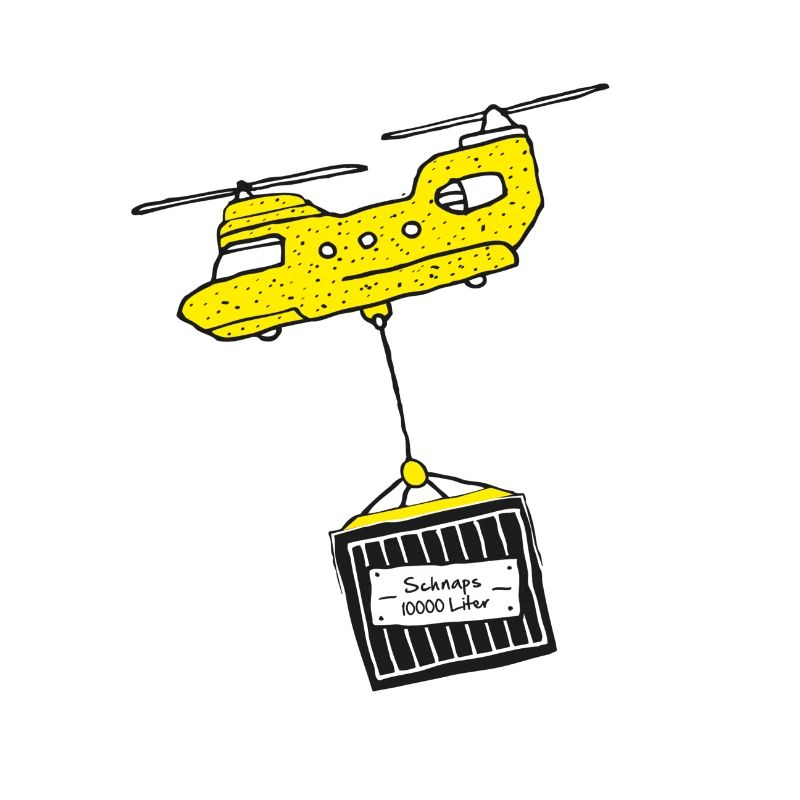 Rescue approaches. The schnapps helicopter is coming.