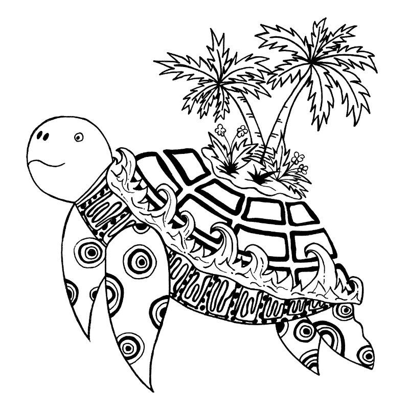 Tortue avec une île sur le dos