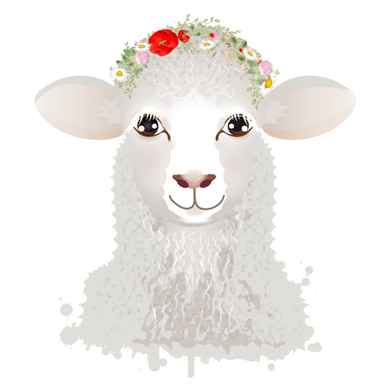 A cute sheep with spring wreath