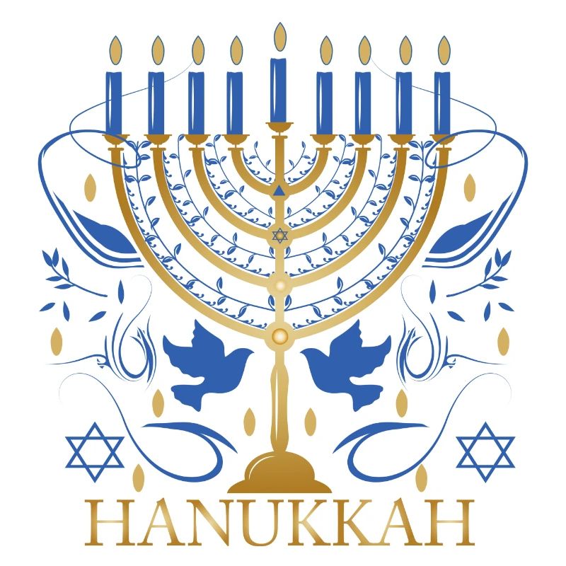 gold-colored Hanukkah candlestick with two doves