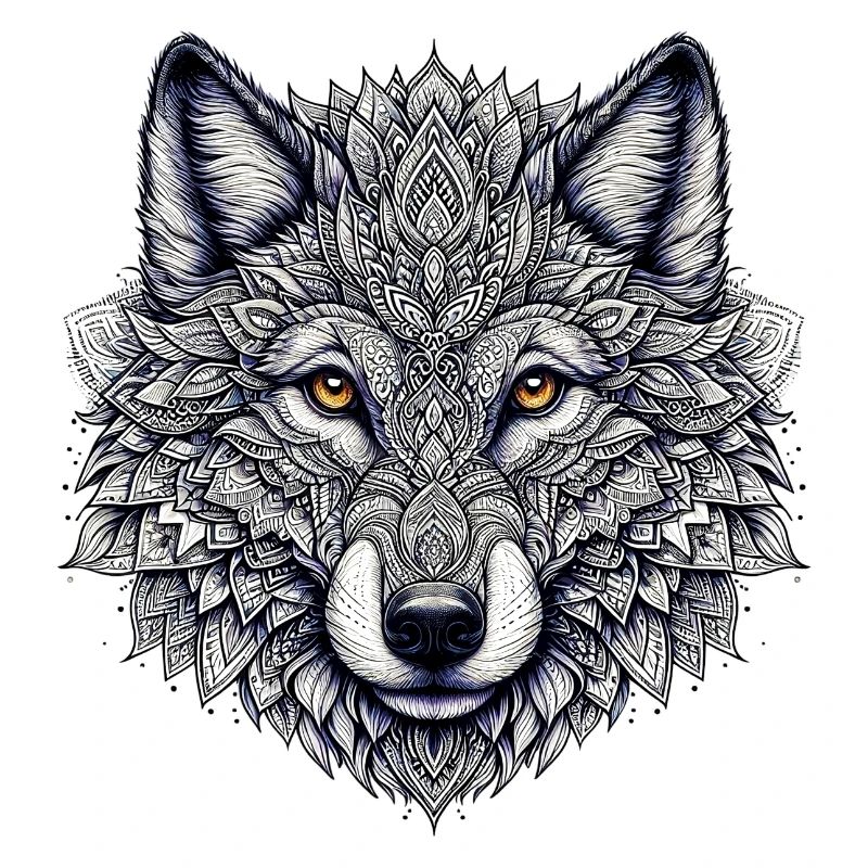 Loup décoré de Mandalas
