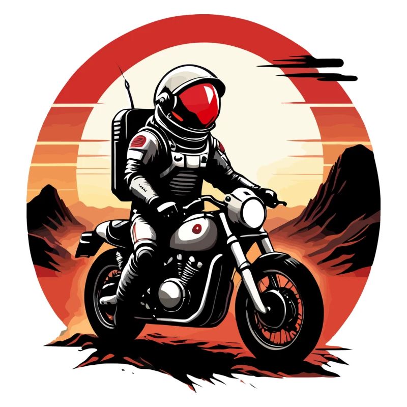Astronaute faisant la course sur Mars à moto