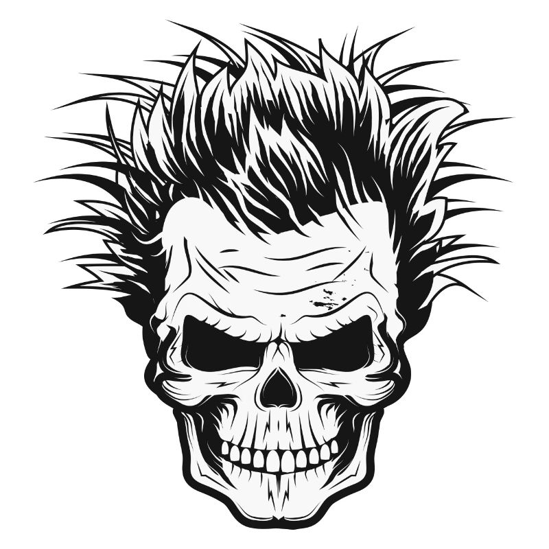 Skull with wild scientist hairstyle