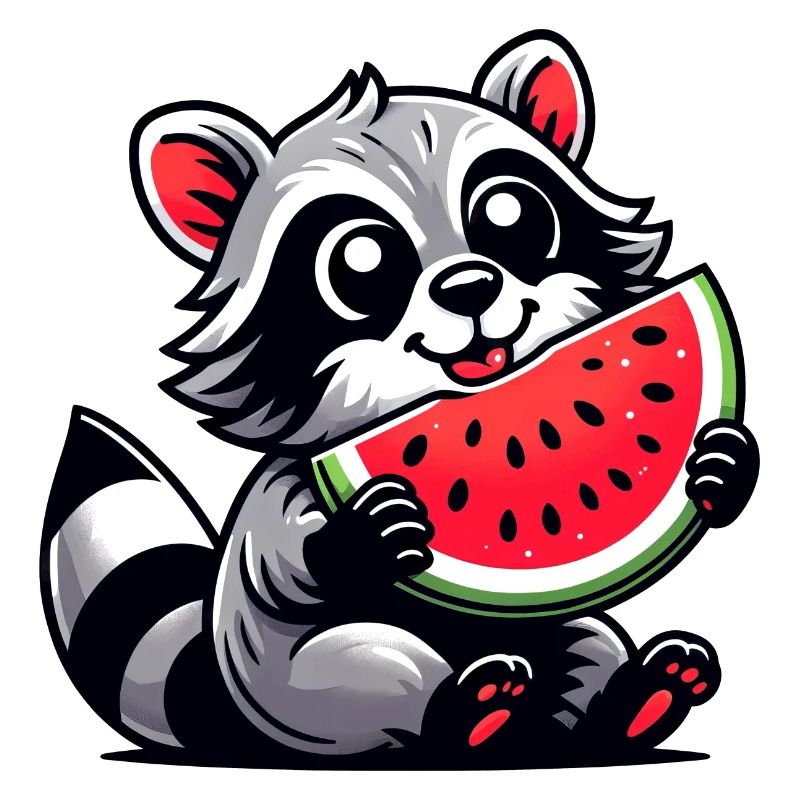 Waschbär Mit Wassermelone Fruchtig Lustig