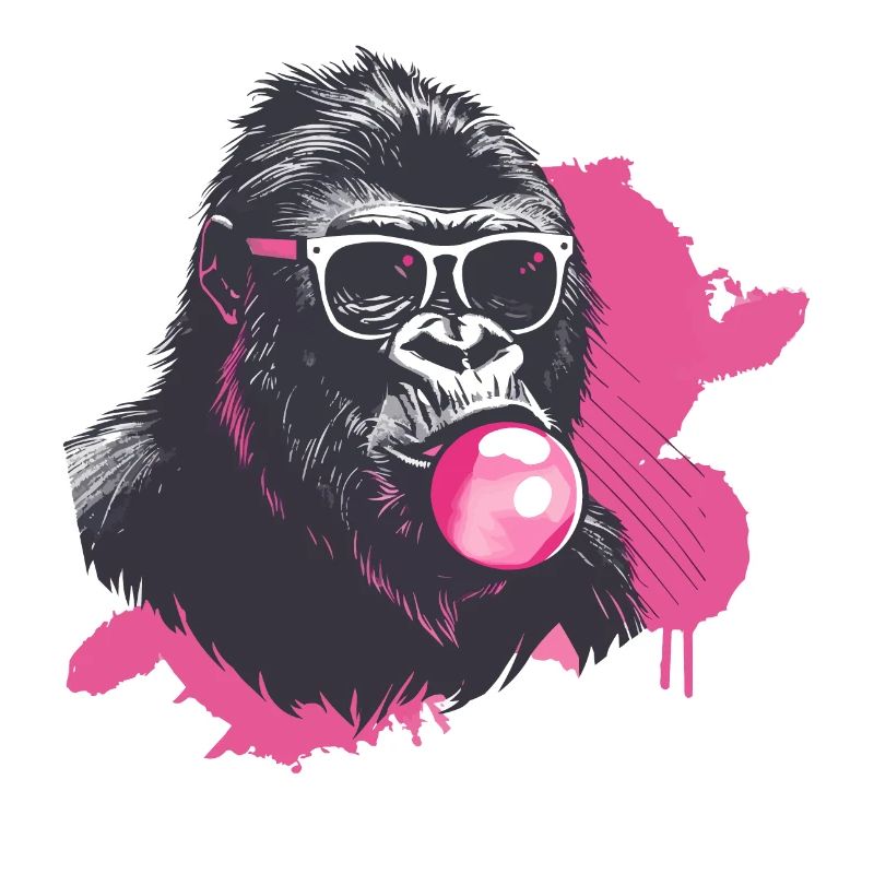 Gorilla mit Sonnenbrille und Kaugummi Pink