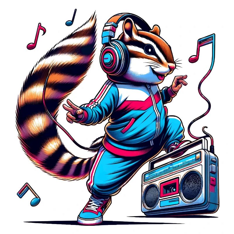 Cheerful chipmunk with headphones