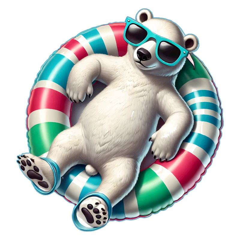 A relaxed polar bear on a swimming ring