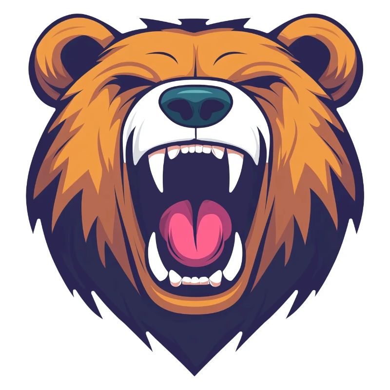 Cartoon Bear Head Roaring - Bold and Playful