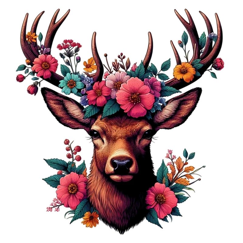 Cerf avec des fleurs