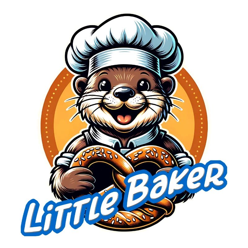 lustiger kleiner Otter mit Bäckermütze und Brezel