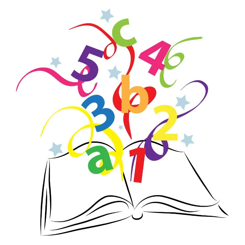 Buch mit bunten Buchstaben und Zahlen