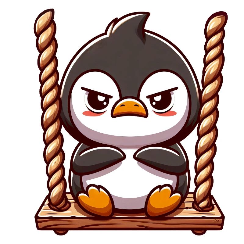 Kurioser Pinguin auf Schaukel Bockig Genervt