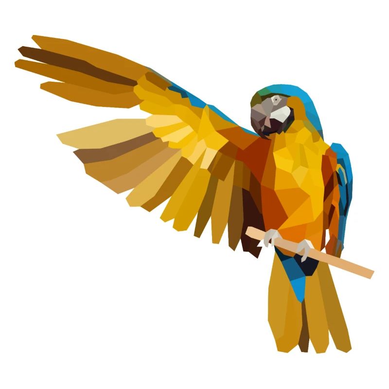 Beautiful parrot on a branch with a large wing