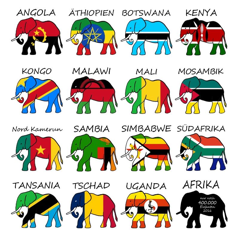 ELEFANTS AFRIQUE AVEC DRAPEAUX