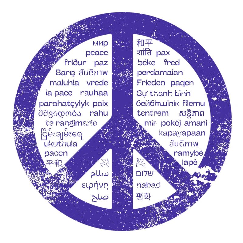 Blue Peace sign. Peace in many languages.
