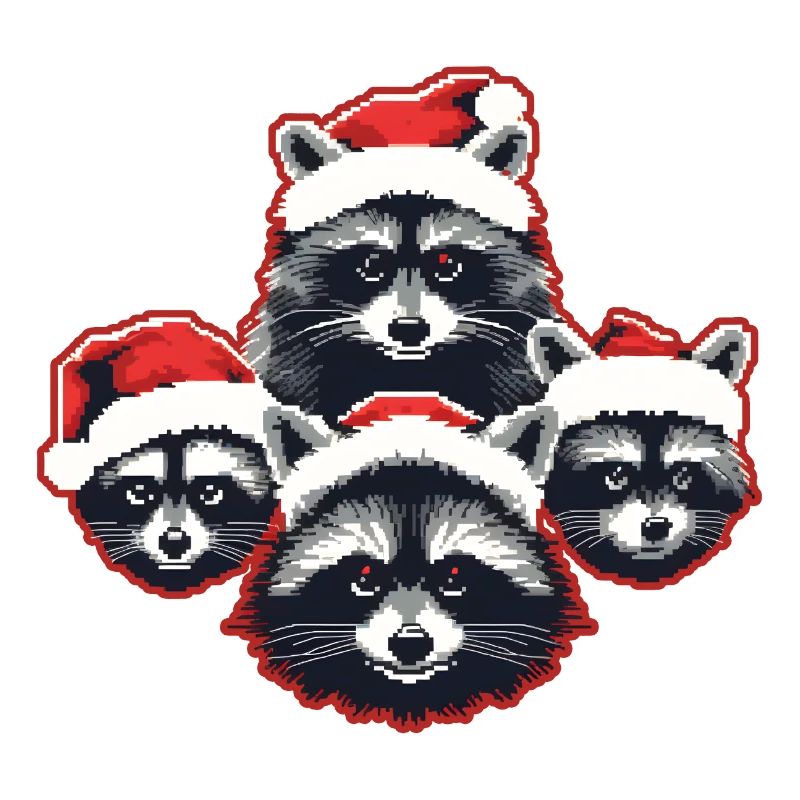 Waschbär Santa Hat Quartett Weihnachten