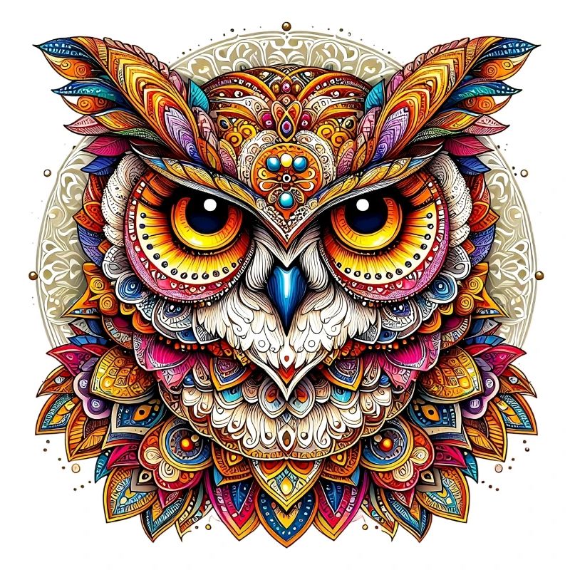 Eule mit Mandalas verziert