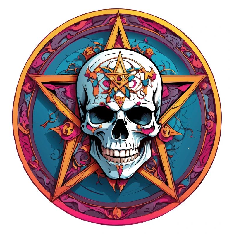 Skull with colorful hood with decorative elements