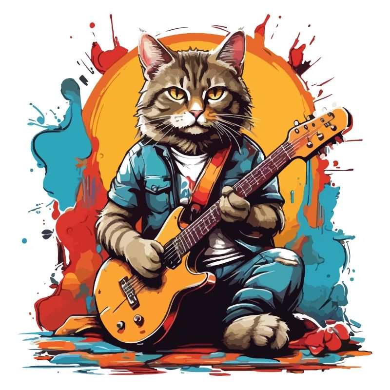 Chat avec guitare